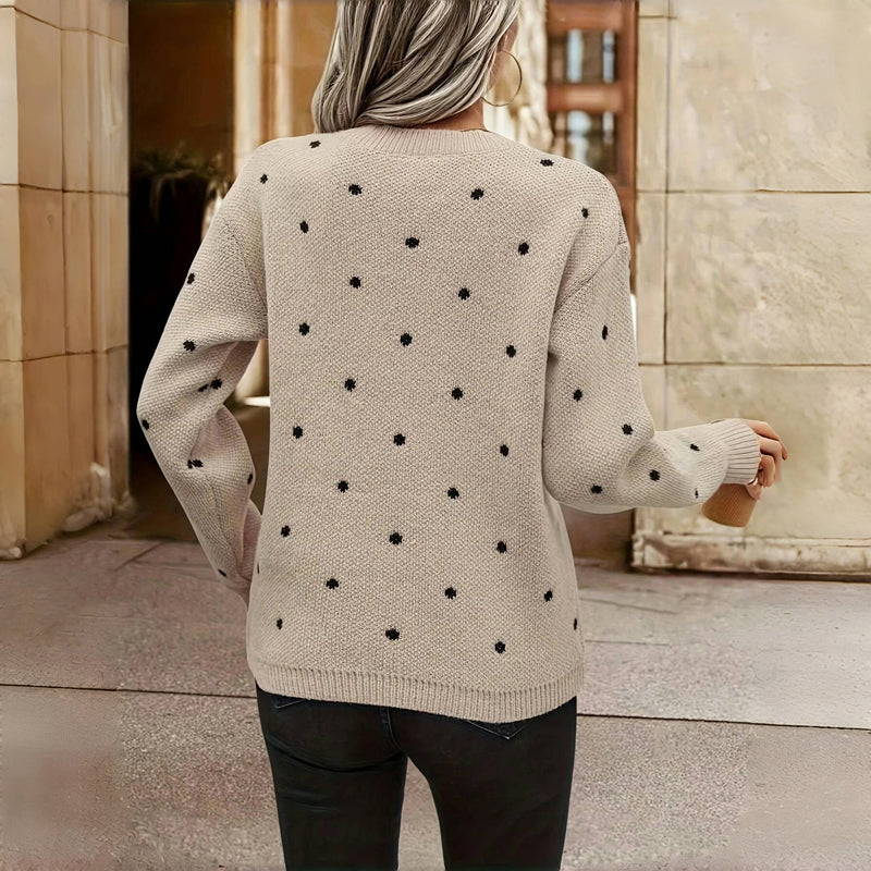 Suéter de Lunares Cómodo para Mujeres con Cuello Redondo y Manga Larga, Estilo Relajado y Oversized