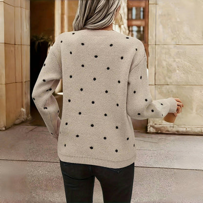 Suéter de Lunares Cómodo para Mujeres con Cuello Redondo y Manga Larga, Estilo Relajado y Oversized