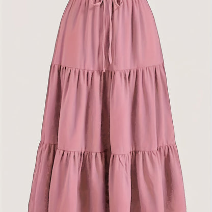Falda Maxi Con Volantes Sin Esfuerzo para Mujeres con Cintura Paperbag y Cordón, Estilo Bohemio