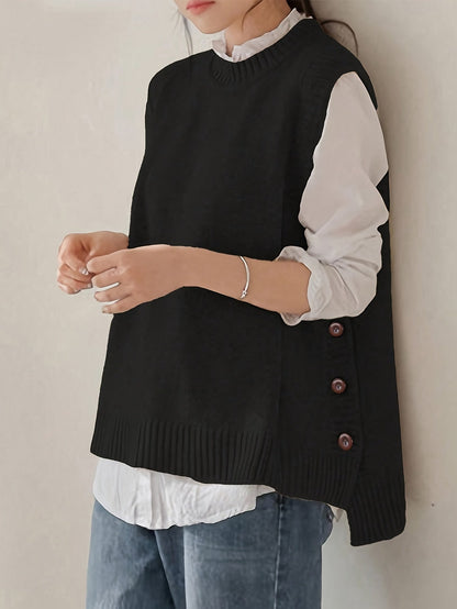 Chaleco de Punto Acanalado Cómodo para Mujeres con Cuello Alto Sin Mangas y Estilo Relajado con Botones Lateral