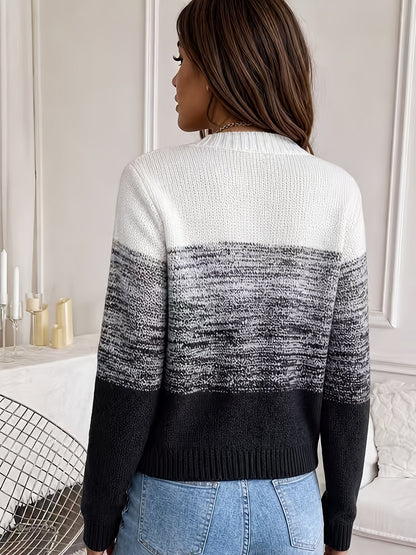 Suéter Cardigan de Tejido Espacial Cómodo para Mujeres con Cuello en V, Manga Larga y Botones en la Parte Frontal