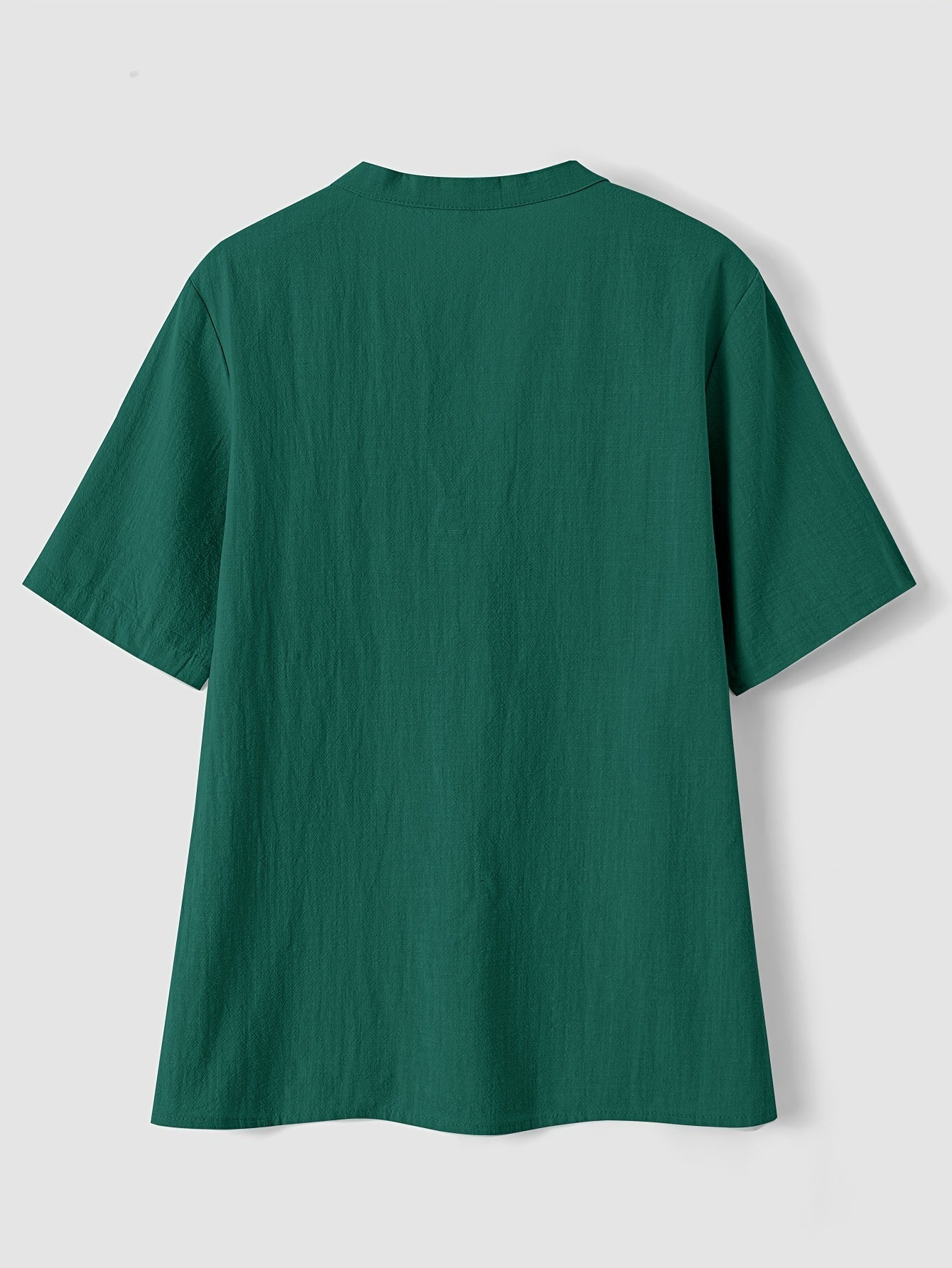 Blusa Texturizada Sin Esfuerzo para Mujeres con Escote en V Notch, Manga Corta, Estilo Relajado y Botones en la Parte Frontal