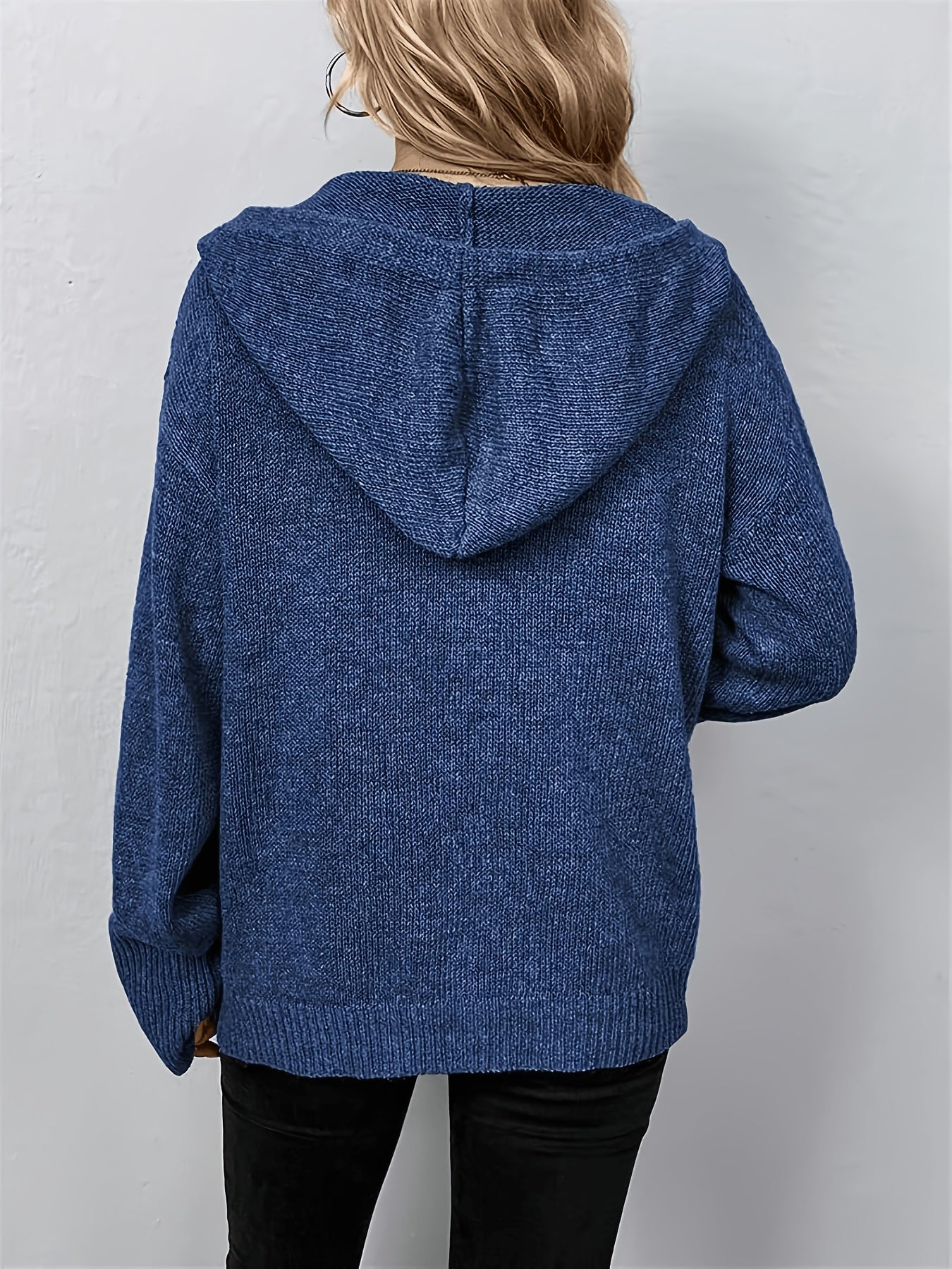 Suéter de Cardigan de Punto Acanalado Cómodo para Mujeres con Cuello con Capucha, Manga Larga, Botones Frontal, Estilo Oversized