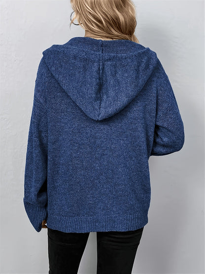 Suéter de Cardigan de Punto Acanalado Cómodo para Mujeres con Cuello con Capucha, Manga Larga, Botones Frontal, Estilo Oversized