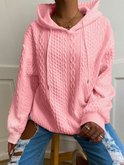 Sudadera de Punto Trenzado Cómoda para Mujeres con Capucha Ajustable de Cordón, Manga Larga, Estilo Relajado y Oversized
