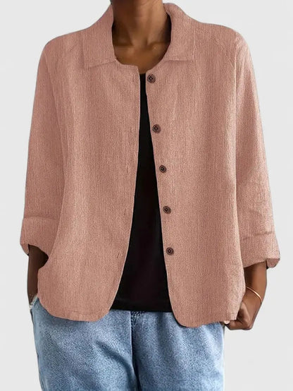 Camisa de Lino con Botones Frontal para Mujeres, Estilo Casual Relajado con Cuello y Manga Larga
