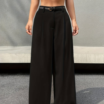 Pantalones de Pierna Ancha a Medida para Mujeres con Cintura Alta y Cinturón Plisado de Estilo Relajado