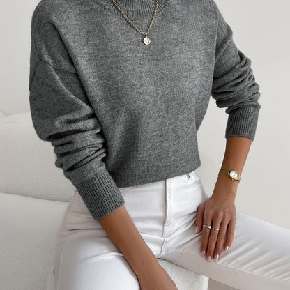 Suéter de punto cómodo para mujeres con cuello alto, mangas largas y estilo relajado y oversized
