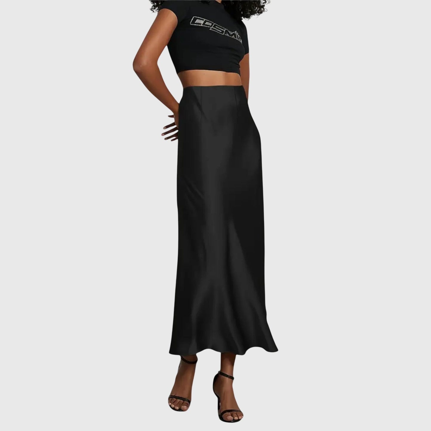 Falda Maxi Elegante para Mujeres con Cintura Alta, Corte en Sesgo de Satén, Ajustada, Estilo Casual para Salir