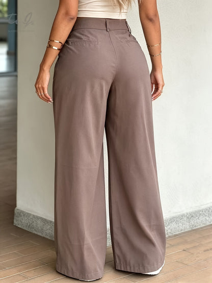 Pantalones de Pierna Ancha Sin Esfuerzo para Mujeres con Cintura Alta y Frente Plisado Estilo Casual Relajado
