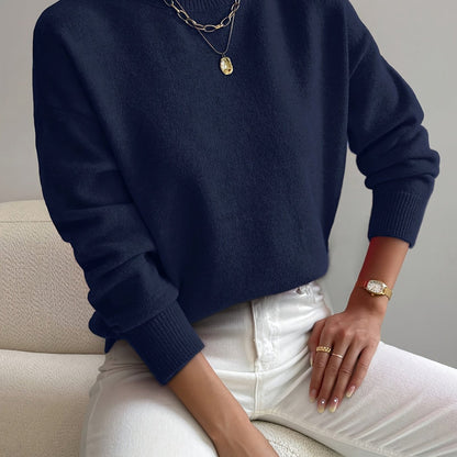 Suéter de punto cómodo para mujeres con cuello alto, mangas largas y estilo relajado y oversized