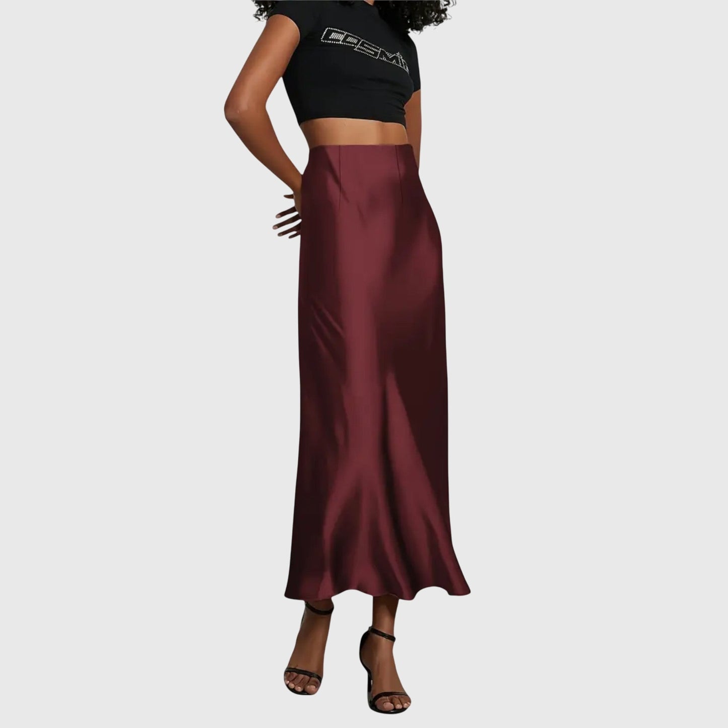 Falda Maxi Elegante para Mujeres con Cintura Alta, Corte en Sesgo de Satén, Ajustada, Estilo Casual para Salir