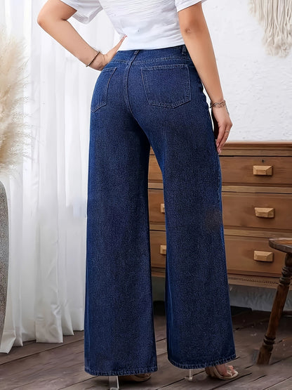 Jeans Anchos Azules de Cintura Alta y Estilo Fluido para Mujeres