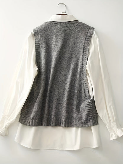 Chaleco de Suéter Cómodo para Mujeres con Cuello Redondo Sin Mangas y Detalle de Botones en Estilo Relajado y Oversized
