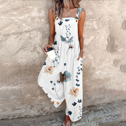 Mono Floral Amplio Sin Mangas para Mujeres con Escote Cuadrado y Botones al Frente, Estilo Bohemio