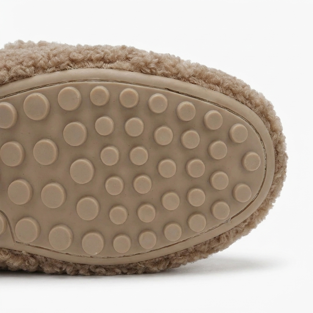 Zapatos de Casa Cómodos para Mujeres con Parte Superior de Piel Sintética Rizada, Estilo Mocasín, Suela de Goma, Slip On