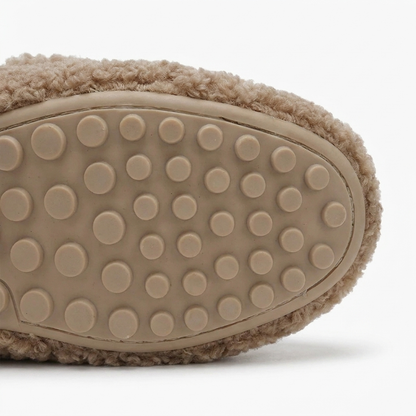 Zapatos de Casa Cómodos para Mujeres con Parte Superior de Piel Sintética Rizada, Estilo Mocasín, Suela de Goma, Slip On