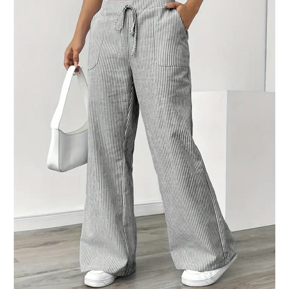 Pantalones Anchos a Rayas para Mujeres con Cintura Alta y Cuerda, Estilo Casual Relajado