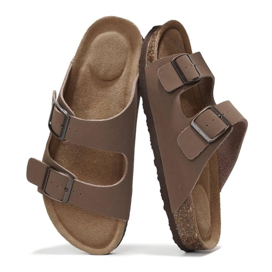 Sandalias Deslizantes Cómodas para Mujeres con Correa de Doble Hebilla y Plantilla Contorneada Estilo Abierto