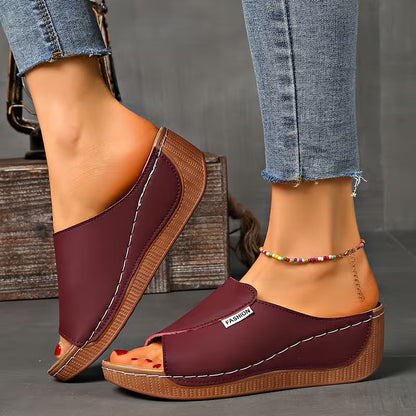 Sandalias Ortopédicas Cómodas para Mujeres con Banda Ancha y Punta Abierta, Estilo Plataforma con Tacón
