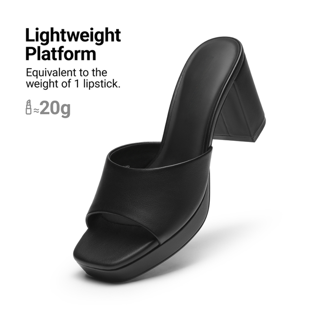 Mules Cómodos con Tacones para Mujeres con Punta Cuadrada, Plataforma Ancha y Tacón de Bloque en Estilo Deslizante