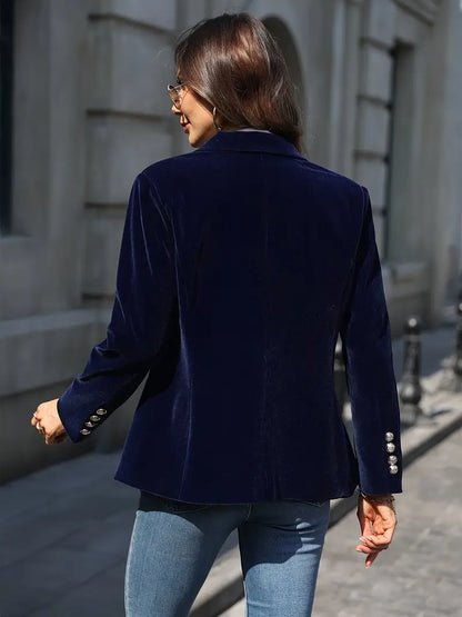 Blazer de Terciopelo Elegante para Mujeres con Solapa, Manga Larga, Botón Único y Estilo Formal