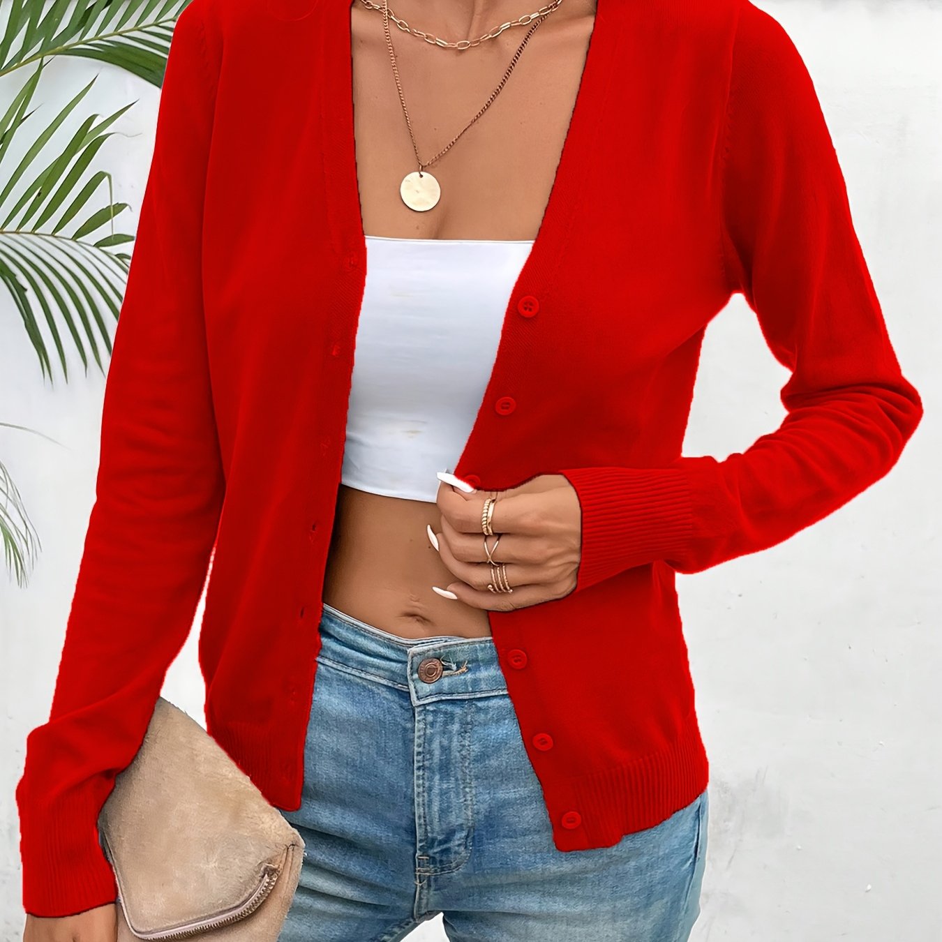 Suéter Cárdigan de Punto Sin Esfuerzo para Mujeres con Cuello en V, Manga Larga, Frente con Botones y Estilo Relajado