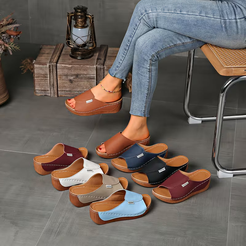 Sandalias Ortopédicas Cómodas para Mujeres con Banda Ancha y Punta Abierta, Estilo Plataforma con Tacón
