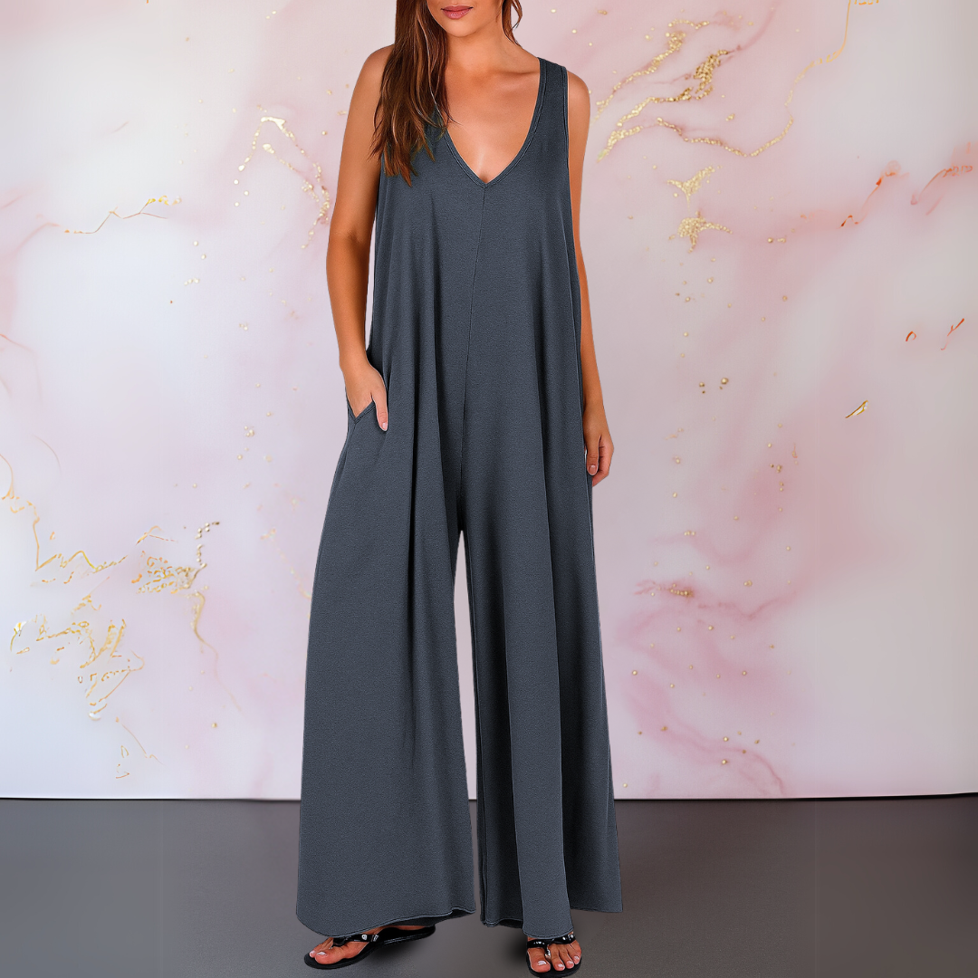 Mono de Pierna Ancha Sin Esfuerzo para Mujeres con Escote en V Sin Mangas y Estilo Fluido y Relajado