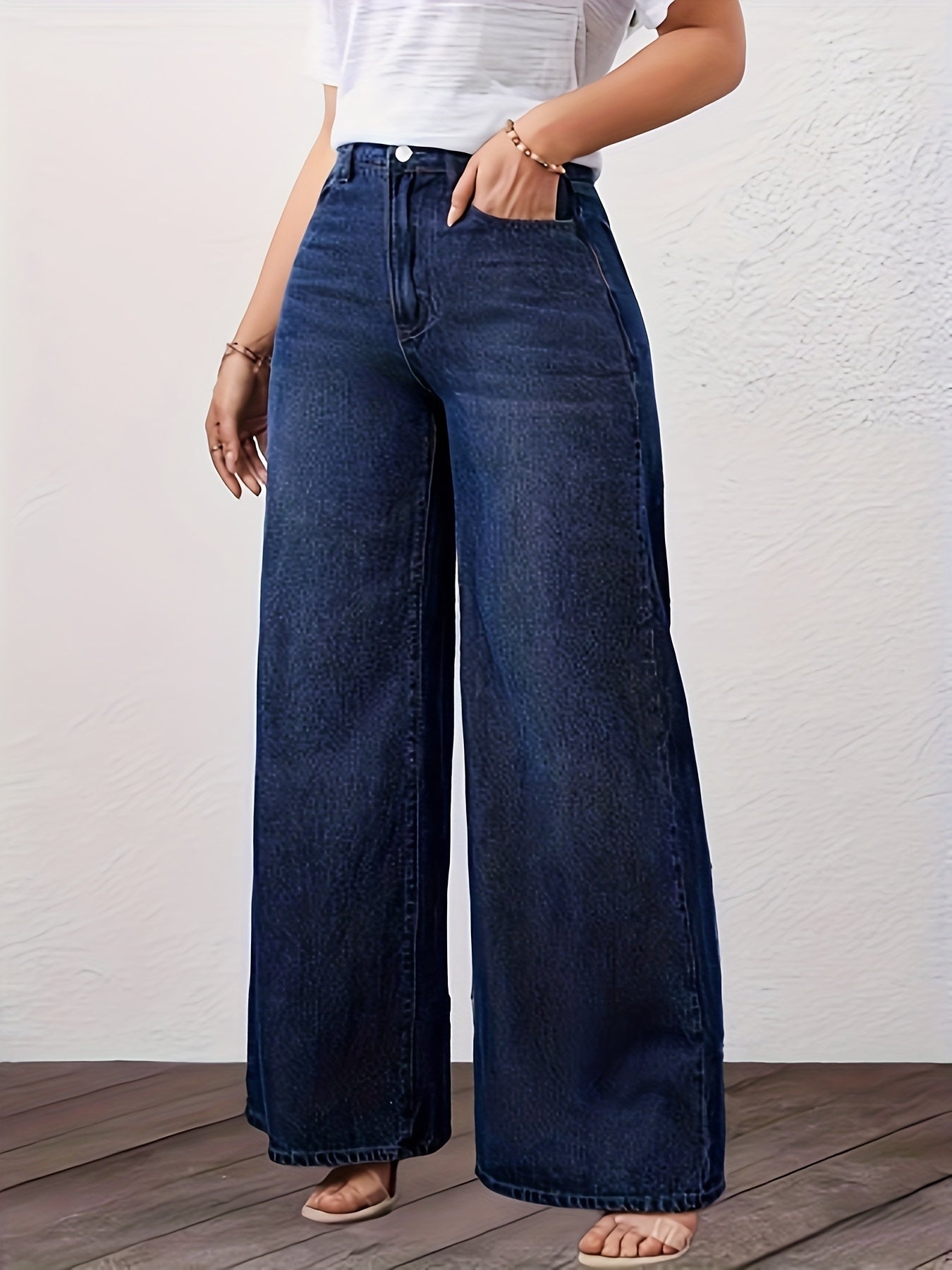 Jeans Anchos de Cintura Alta en Azul Relajado para Mujeres con Estilo Recto
