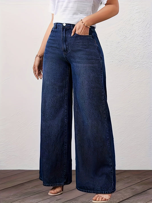 Jeans Anchos de Cintura Alta en Azul Relajado para Mujeres con Estilo Recto