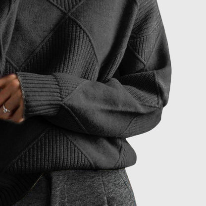 Suéter de Punto Argyle Cómodo para Mujeres con Cuello Alto, Manga Larga y Estilo Oversized Relajado