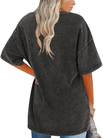 Túnica de Algodón Lavado Sin Esfuerzo para Mujeres con Cuello Redondo y Manga Corta, Estilo Oversized y Casual