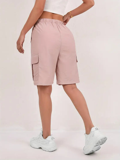 Pantalones Cortos Bermuda Cargo Rosa Sin Esfuerzo para Mujeres con Cintura Alta y Estilo Casual Relajado