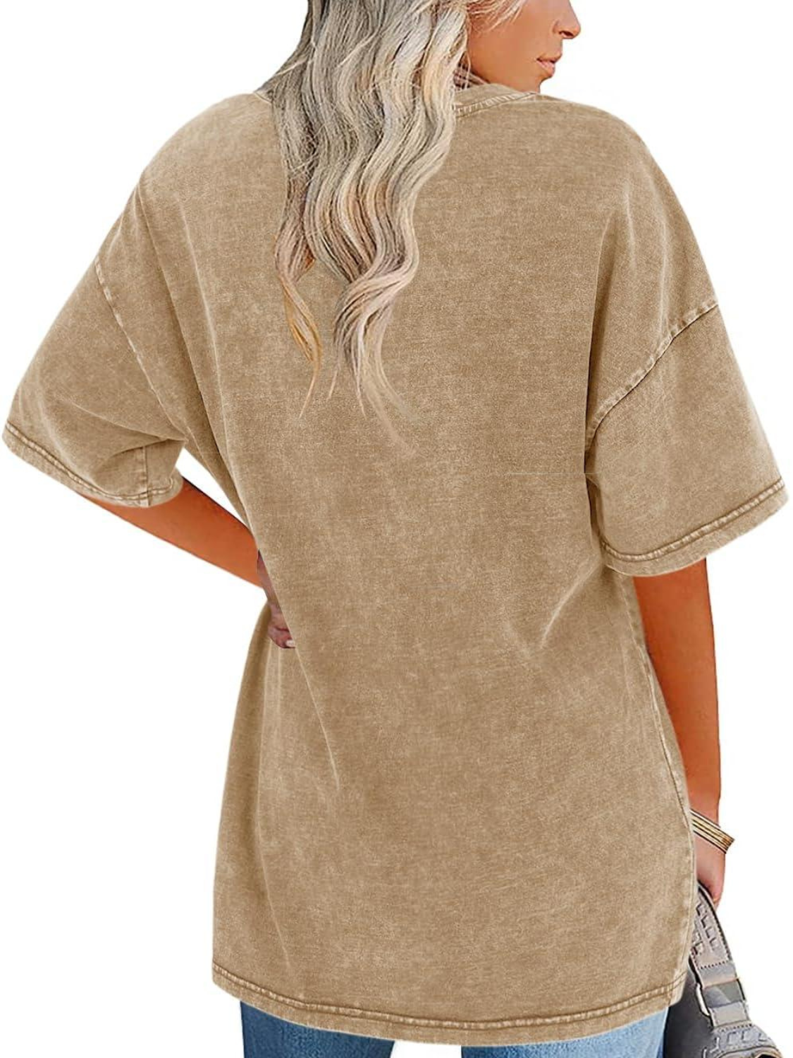 Túnica de Algodón Lavado Sin Esfuerzo para Mujeres con Cuello Redondo y Manga Corta, Estilo Oversized y Casual
