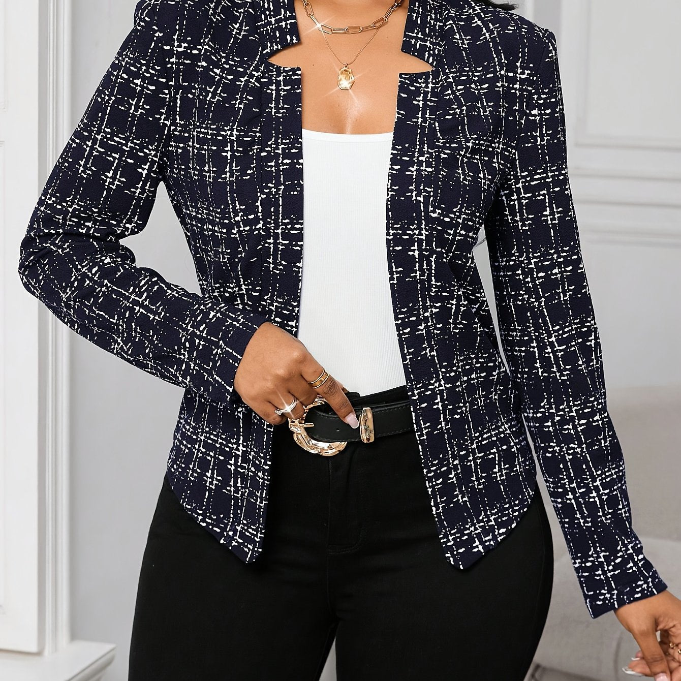 Blazer de Tweed Elegante para Mujeres con Cuello de Solapa, Manga Larga, Estilo Ajustado