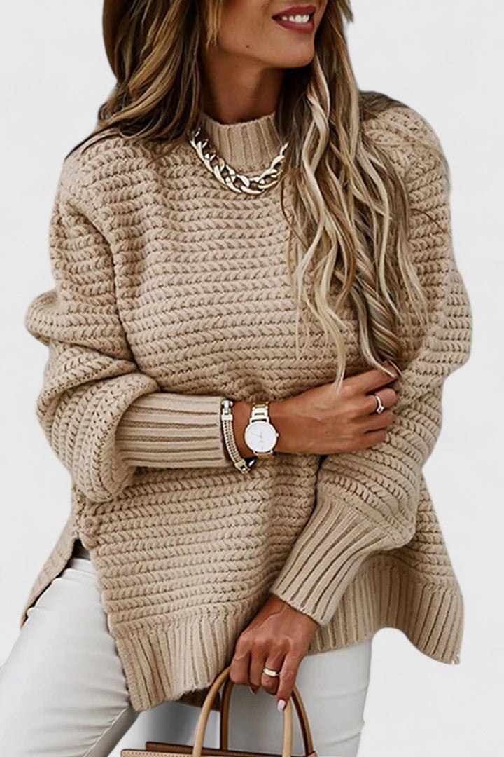 Suéter Acogedor de Punto Grueso para Mujeres con Cuello Alto y Manga Larga, Estilo Relajado y Oversized