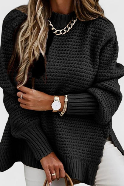 Suéter Acogedor de Punto Grueso para Mujeres con Cuello Alto y Manga Larga, Estilo Relajado y Oversized