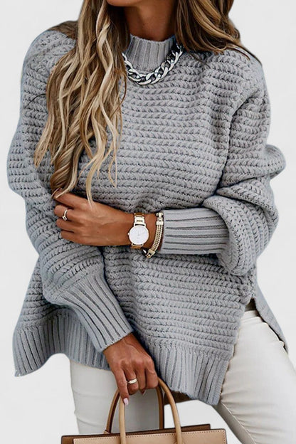 Suéter Acogedor de Punto Grueso para Mujeres con Cuello Alto y Manga Larga, Estilo Relajado y Oversized