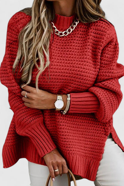 Suéter Acogedor de Punto Grueso para Mujeres con Cuello Alto y Manga Larga, Estilo Relajado y Oversized