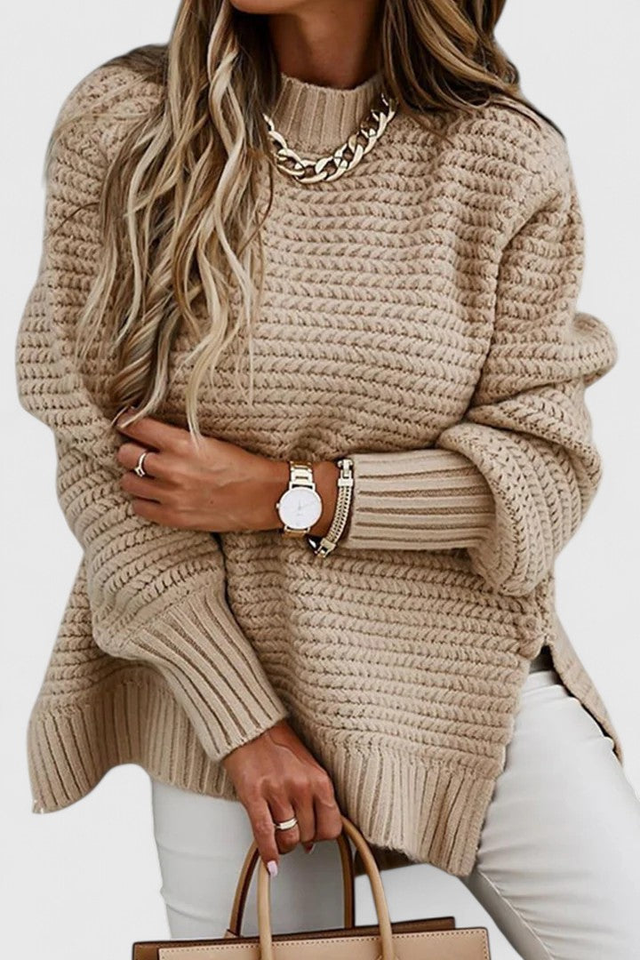 Suéter Acogedor de Punto Grueso para Mujeres con Cuello Alto y Manga Larga, Estilo Relajado y Oversized