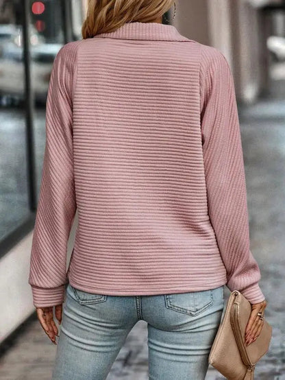 Sudadera de Pullover Acogedora con Cuello para Mujeres, de Manga Larga y Cierre de Cuarto, Estilo Relajado