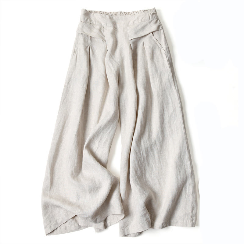 Pantalones Anchos de Lino para Mujeres con Cintura Alta, Plisados y Estilo Casual Relajado