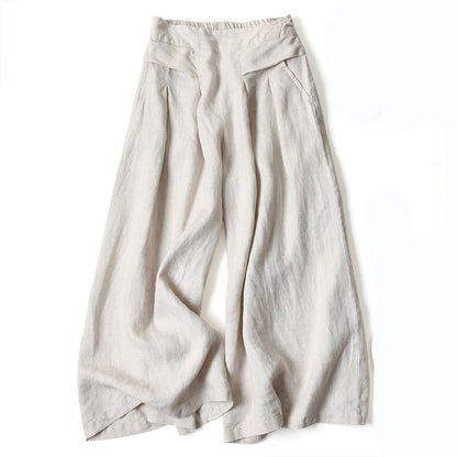 Pantalones Anchos de Lino para Mujeres con Cintura Alta, Plisados y Estilo Casual Relajado