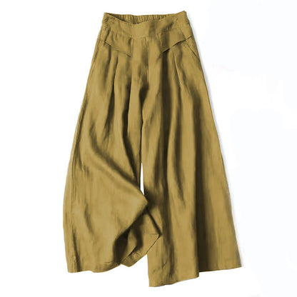 Pantalones Anchos de Lino para Mujeres con Cintura Alta, Plisados y Estilo Casual Relajado