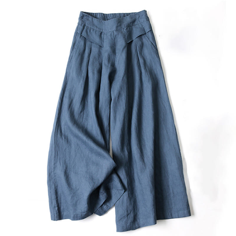 Pantalones Anchos de Lino para Mujeres con Cintura Alta, Plisados y Estilo Casual Relajado