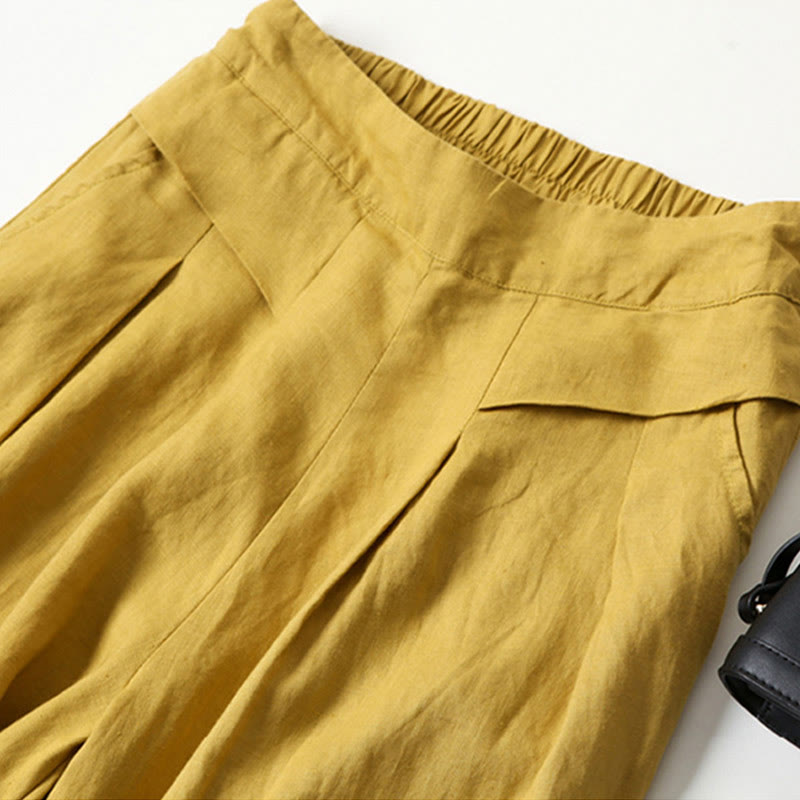 Pantalones Anchos de Lino para Mujeres con Cintura Alta, Plisados y Estilo Casual Relajado