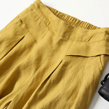 Pantalones Anchos de Lino para Mujeres con Cintura Alta, Plisados y Estilo Casual Relajado