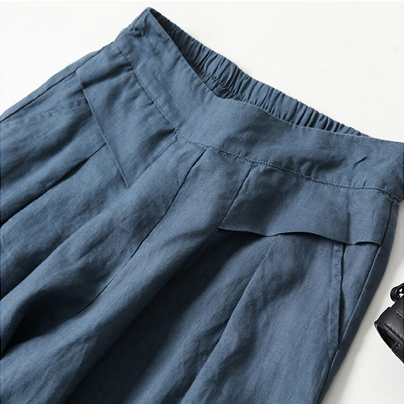 Pantalones Anchos de Lino para Mujeres con Cintura Alta, Plisados y Estilo Casual Relajado