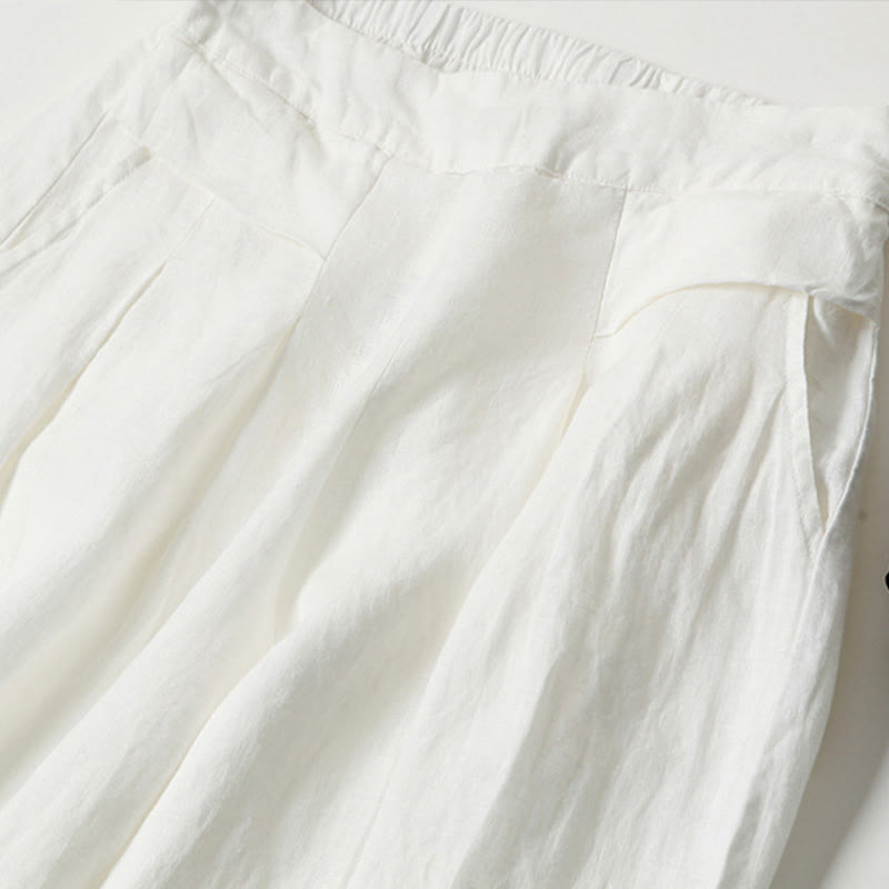 Pantalones Anchos de Lino para Mujeres con Cintura Alta, Plisados y Estilo Casual Relajado